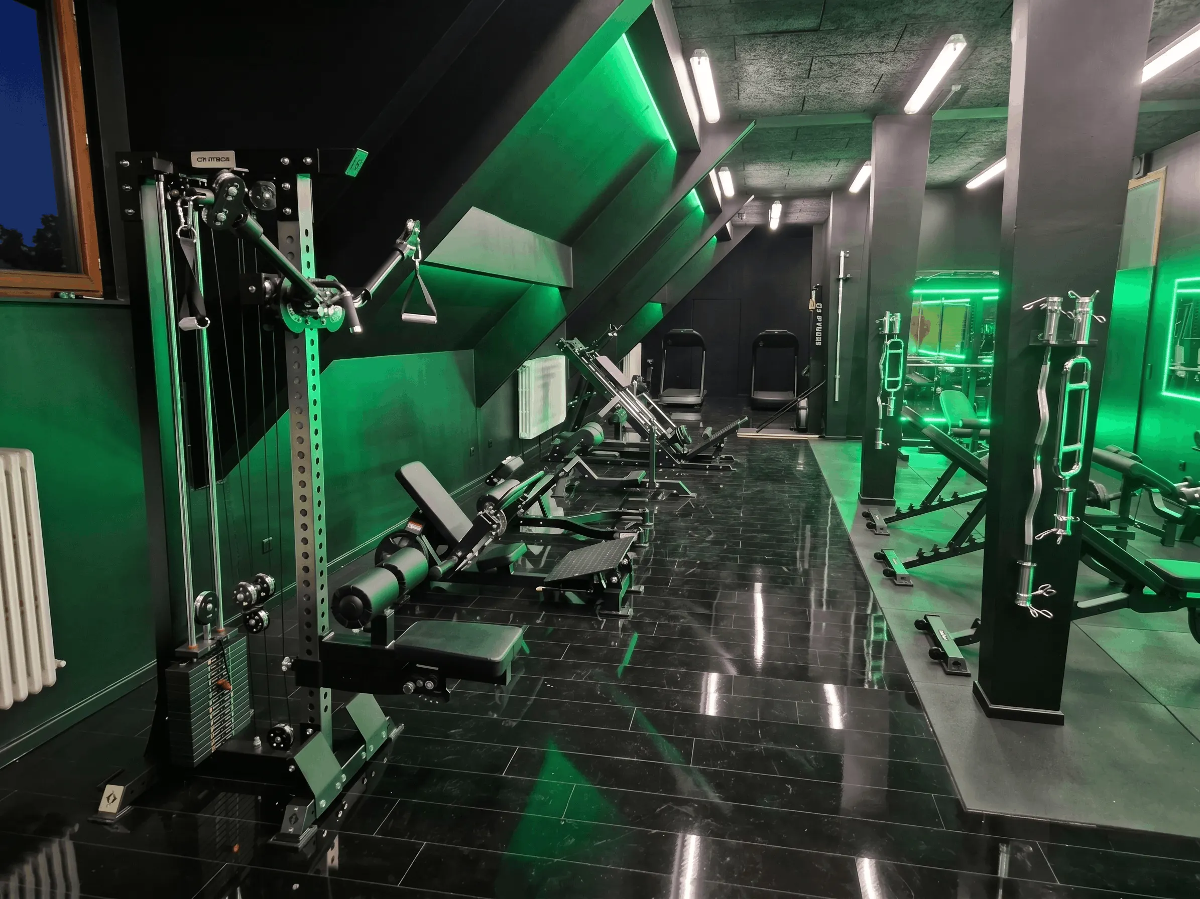Fitnessruimte met halters en rack